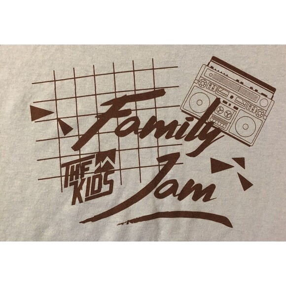 Jerzees Blue Family Jam Medium T-Shirt Boombox 90’s Style SS Tee - Picture 2 of 6